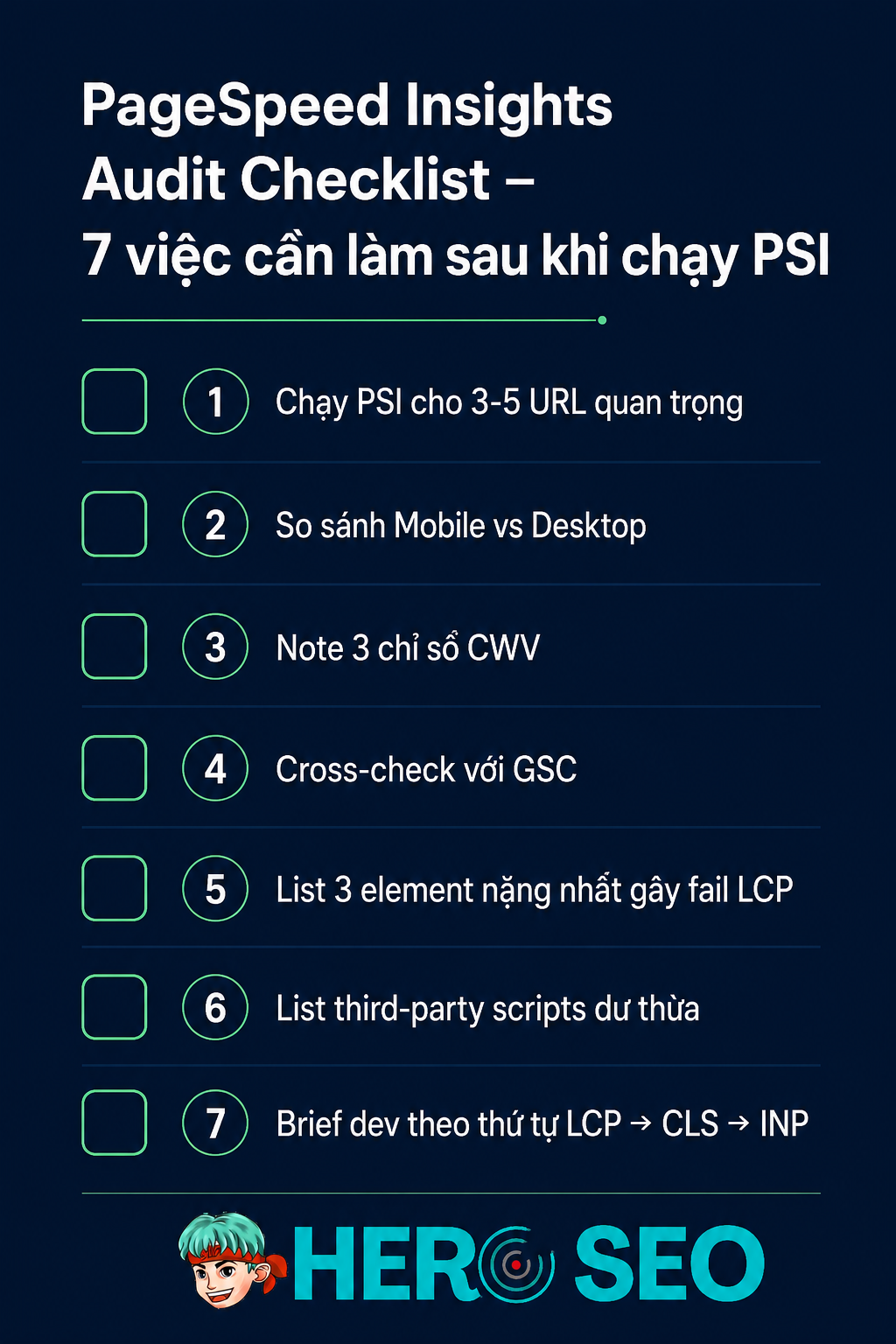 Checklist audit PageSpeed Insights