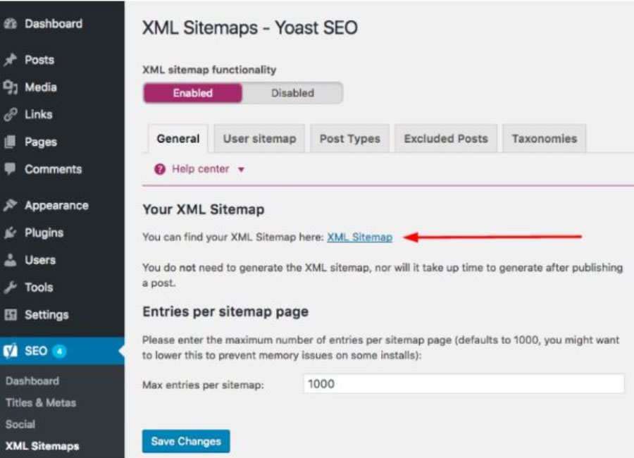 Bạn có thể xem XML Sitemap của Wordpress ở mục XML Sitemap
