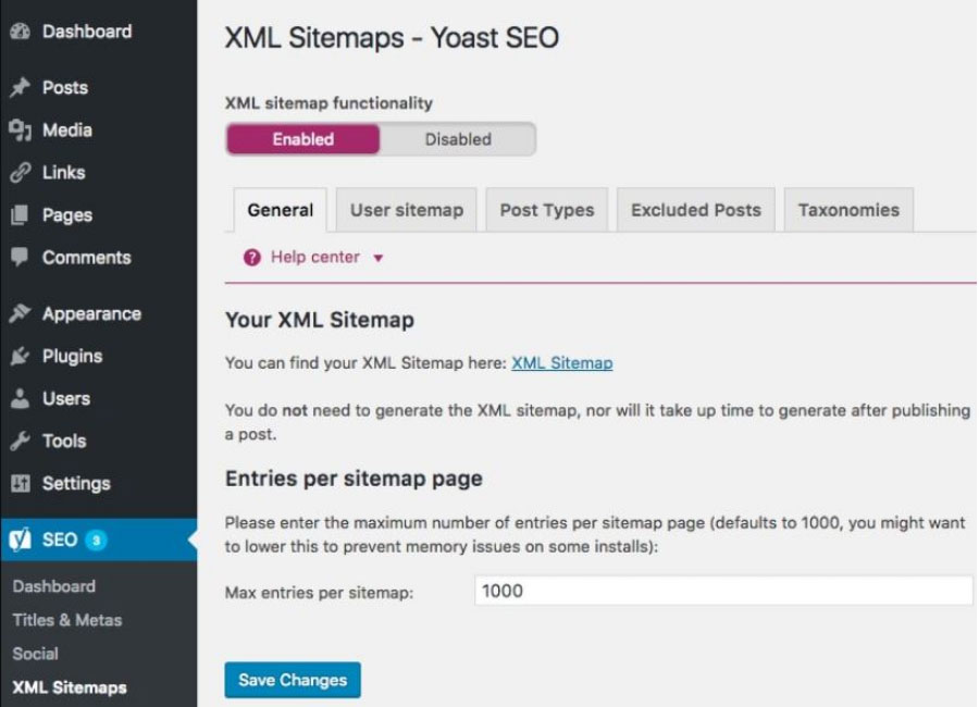 Kích hoạt và cài đặt tính năng XML sitemap