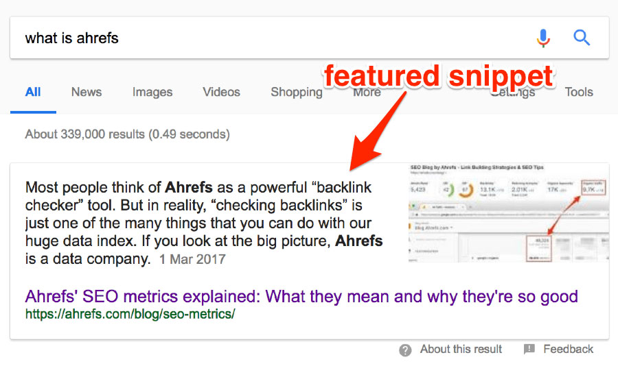 Ví dụ đoạn Featured Snippet trên kết quả tìm kiếm của Google