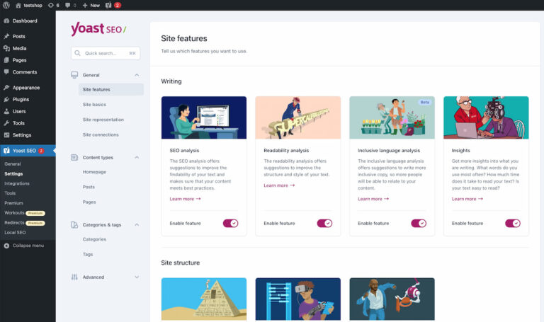 Dashboard Yoast SEO sau khi cài đặt 