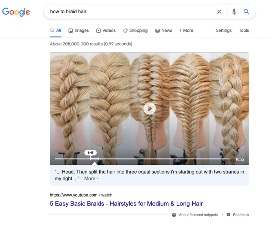 Featured Snippet dạng Video
