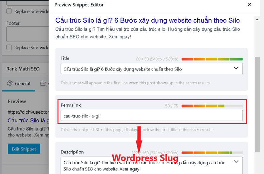 Vị trí điền Slug trong Wordpress